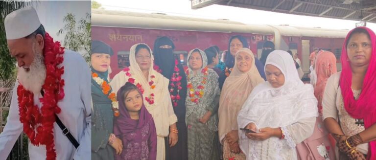 !! मुबारक सफर !!जायरीन उमरा के लिए हुए रवाना, उमरा के लिए जा रहे लोग को फूल माला पहनाकर काबा शरीफ के लिए किया रवाना