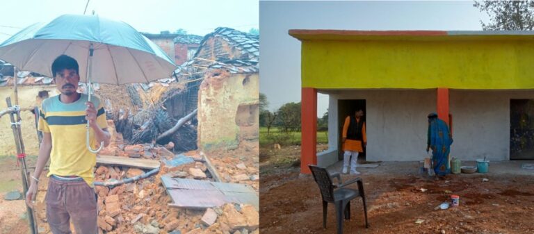 सरपंच ने आदिवासी परिवार को मकान गिरने पर सौंपी सामुदायिक भवन की चाबी