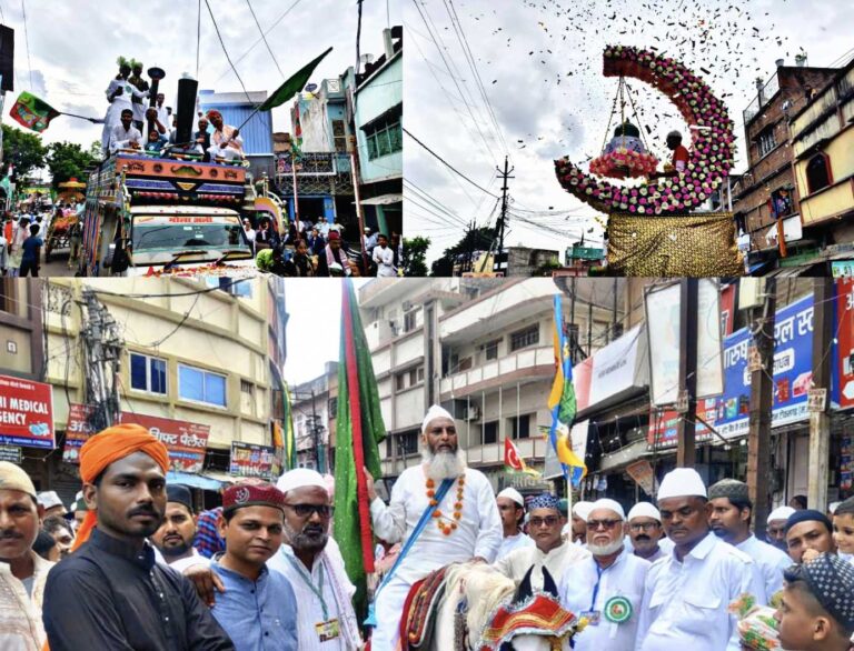 सारे शहर में ईद मिलादुन्नबी का जुलूस निकला नबी की शान में कलाम पढ़कर किया अकीदत का इजहार हजारों की संख्या में लोग हुए शामिल जगह जगह हुआ स्वागत